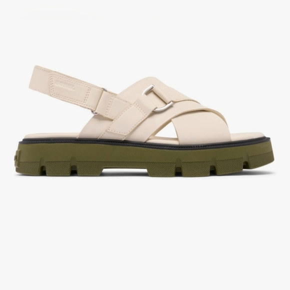 Sorel Full Grain Leather Crisscross Sandal Chalk Utility Green Size 7 - Picture 7 of 11